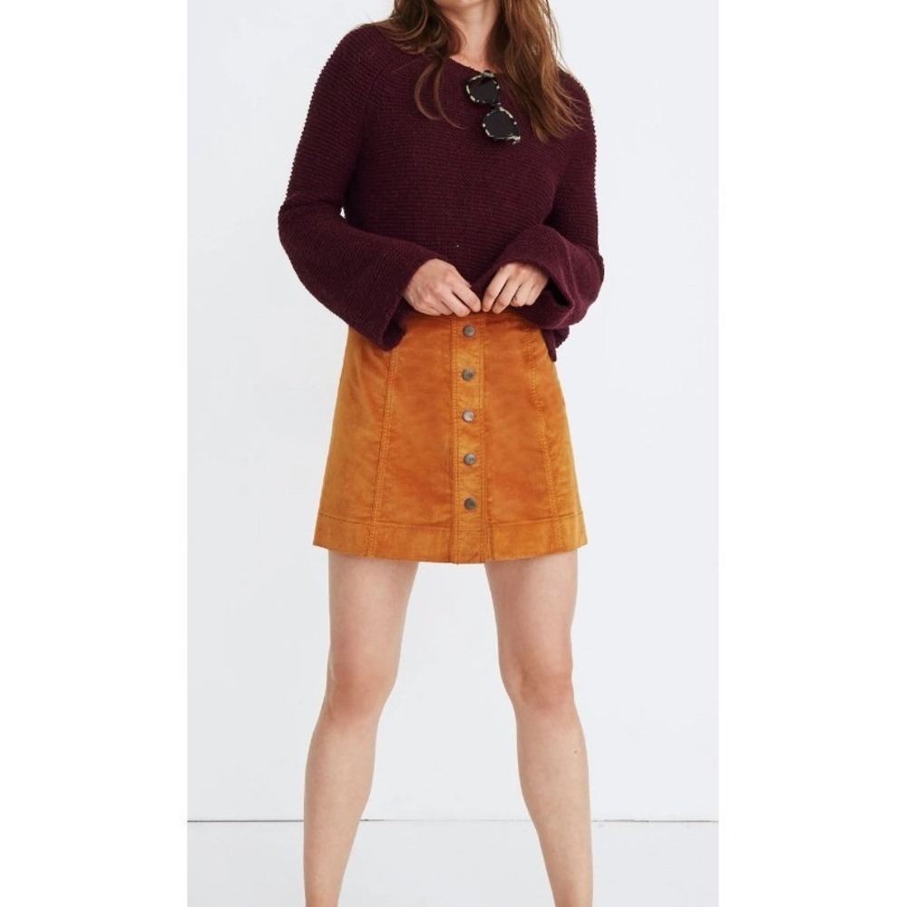 Madewell Women's Velveteen A-Line Mini Skirt Button Front Rust Gold 70s‎ Size 6